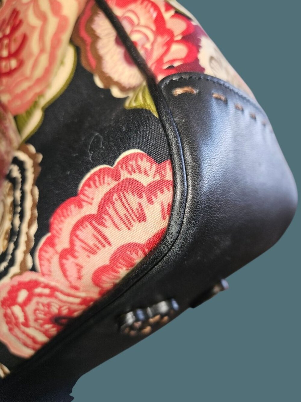 Brighton Canvas/Leather Colorful Floral Boho Hobo Stitched Tote Shoulder Bag - Picture 14 of 16